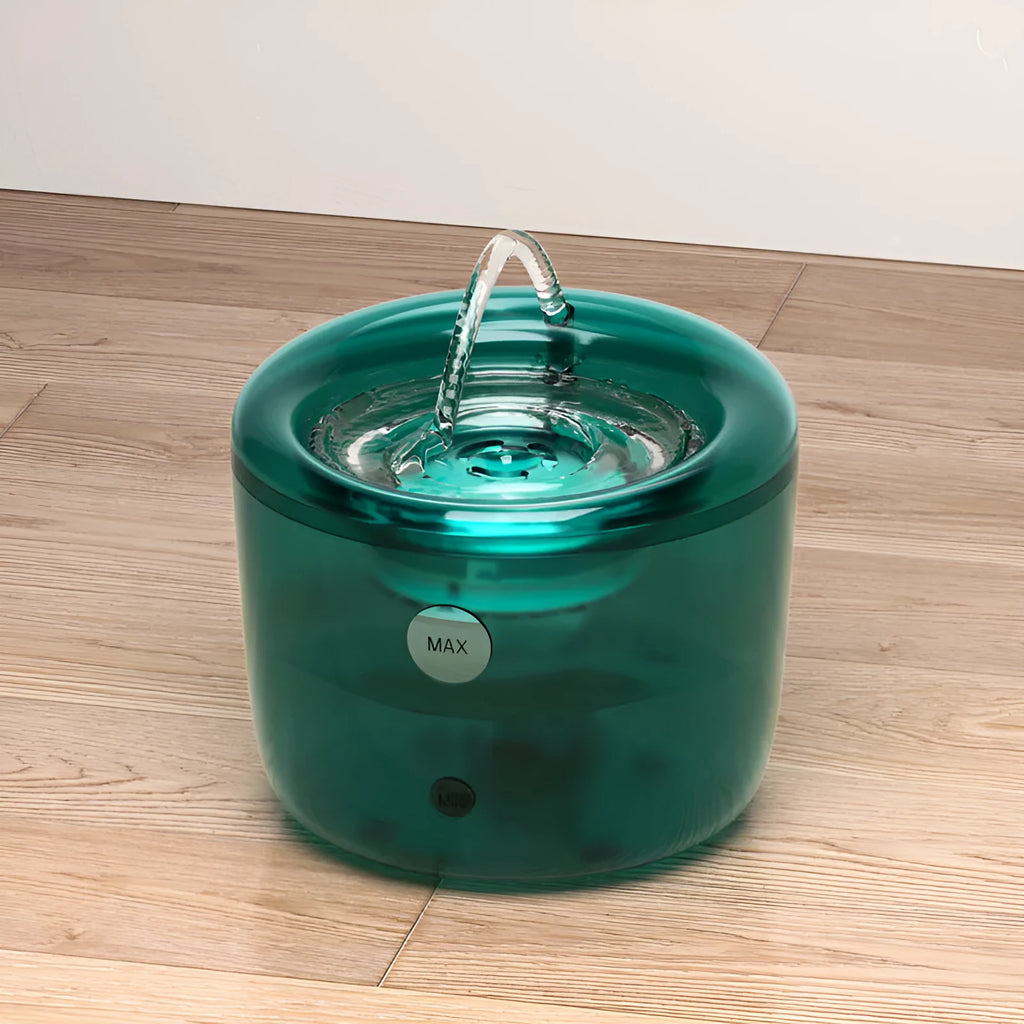 Grey automatic pet water fountain with circulating filter system for cats and dogs