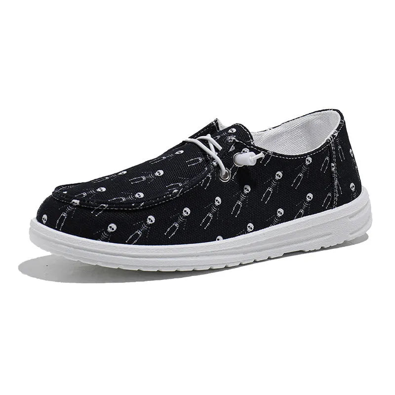 Women's black canvas low-top soft sole shoes on display, showing side view, plus size range 37-42