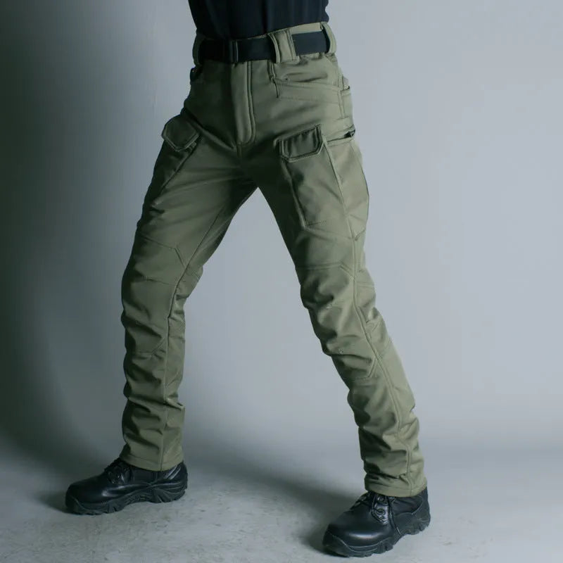 IX7 Shell tactical trousers for men, bamboo fibre, solid colour, fleece-lined, winter outdoor wear