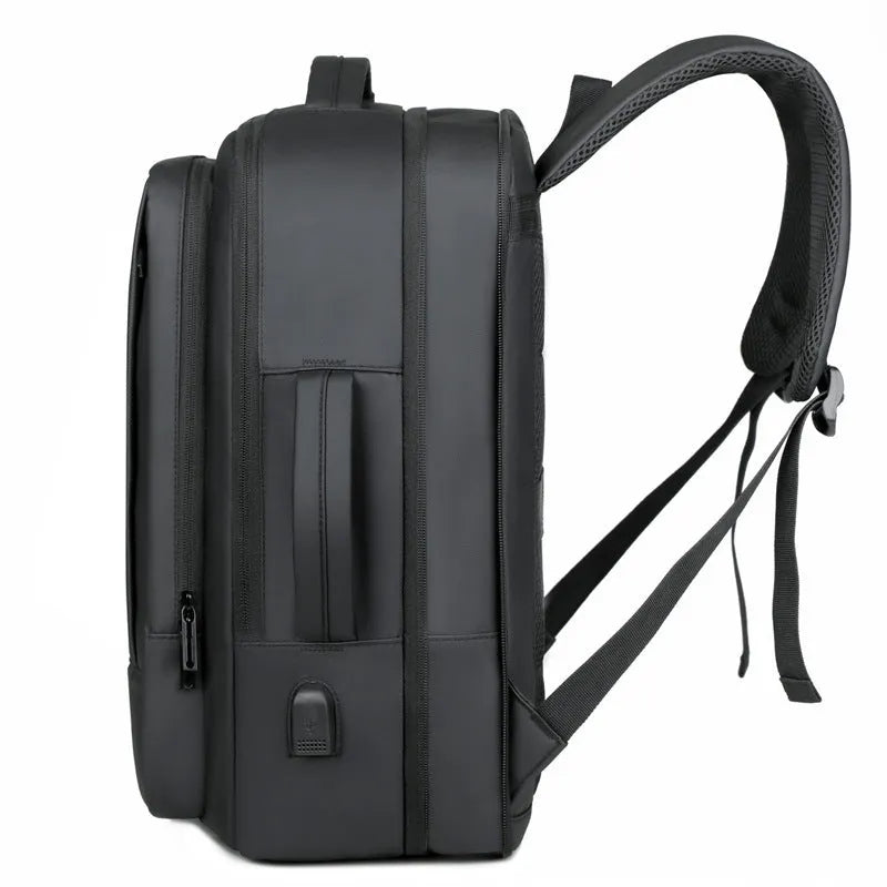 Men's large capacity waterproof Oxford cloth business backpack with curved shoulder straps in black