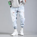 Men's loose straight denim jeans with mid-rise waist and velvet lining in light blue colour