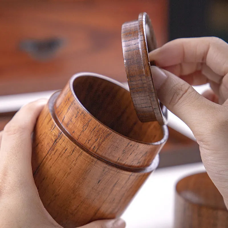 Chinese solid wood sealed tea container with hand-painted jujube wood finish