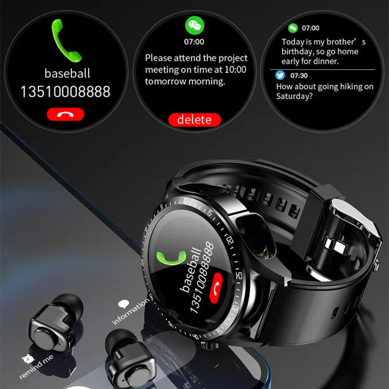 Black multifunctional smart bracelet watch with round plain dial and stainless steel case on light background