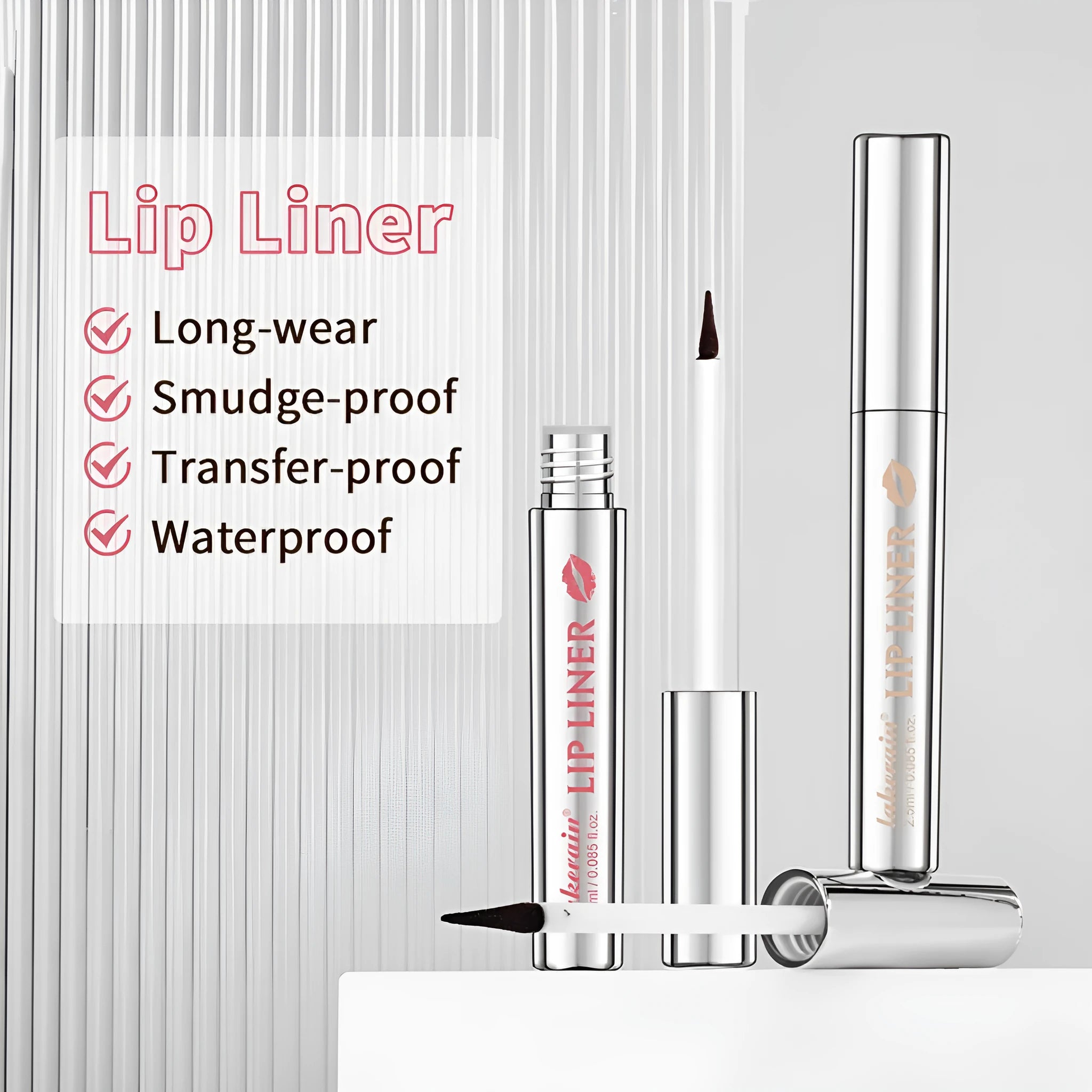Matte finish pointed toe lip liner pencil in four colour shades showing precise tip design