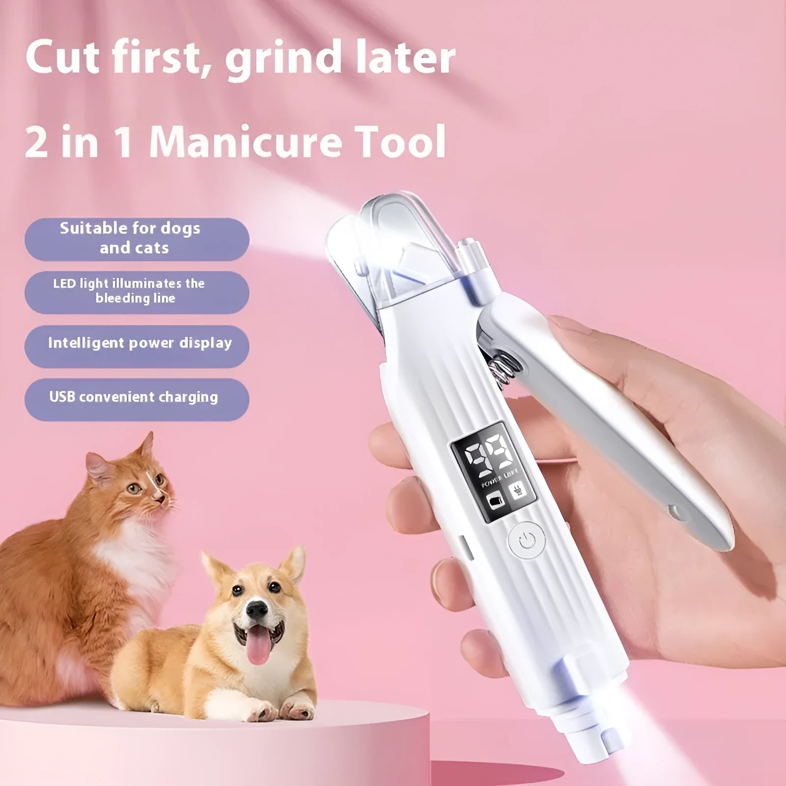 HZ8 White dog nail clippers with piercing function and ABS plastic construction