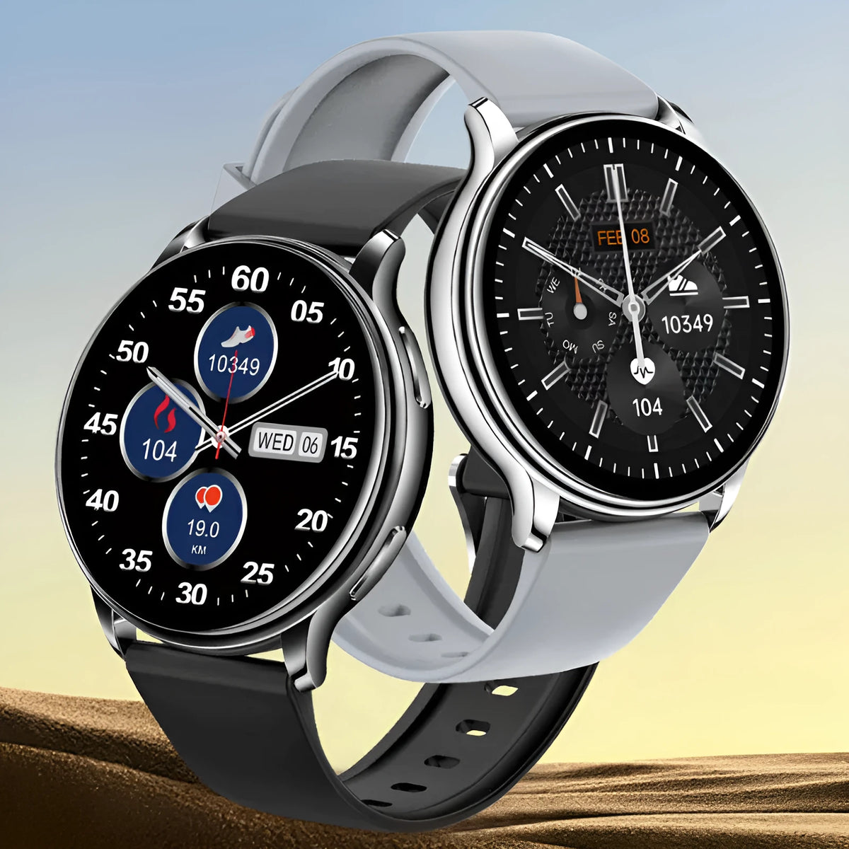 Smart couple watch with round screen, silicone strap, aluminium alloy case, and 29-35mm dial