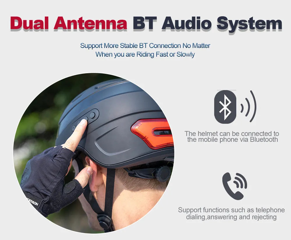 Black riding helmet camera with Bluetooth turn taillight, 58-62cm, 1080p 60FPS, Type C USB