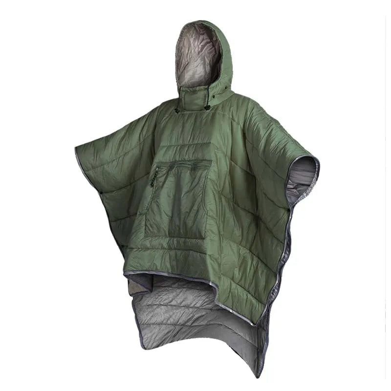 Army Green adult wearable cloak sleeping bag converts to 200x140cm blanket for outdoor camping use
