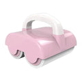 Green pet hair removal roller with handle and double rollers on a white background