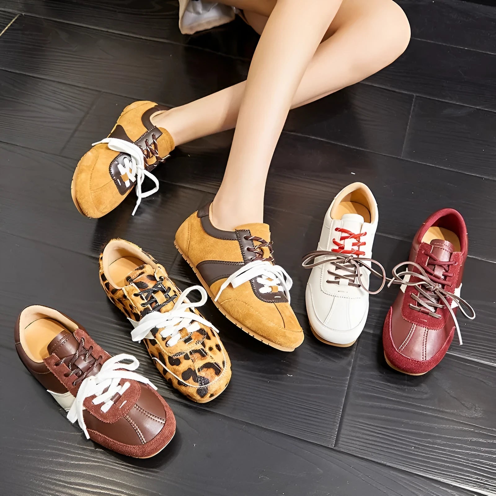 Women's white flat lace-up shoes with decorative horsehair flocking on the upper and a round toe.