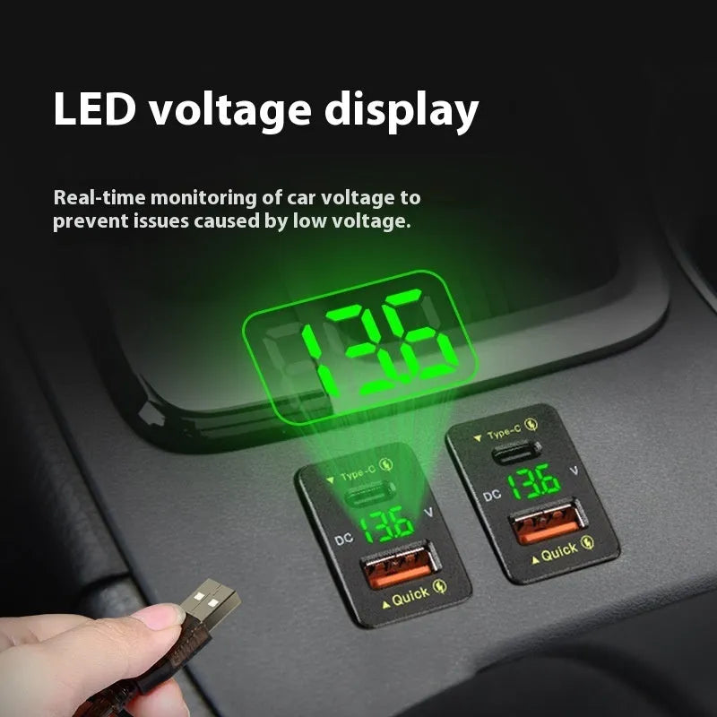 48W QC3.0 car phone charger, 12V/24V, red blue green LED, 33x23mm or 40x22mm, 21g