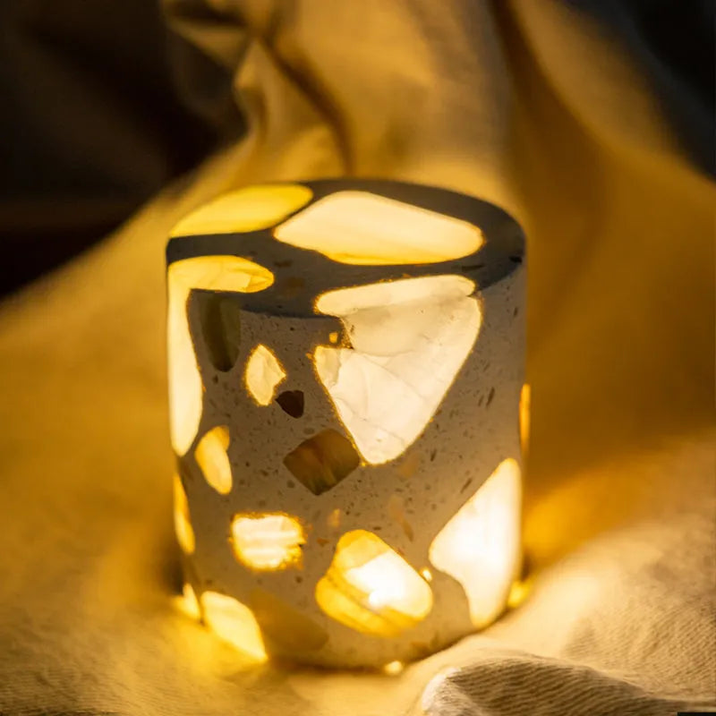 Terrazzo night light, 10 x 10 x 7.5cm, tri colour dimming, non-intelligent control, for bedroom bedhead and sleep atmosphere