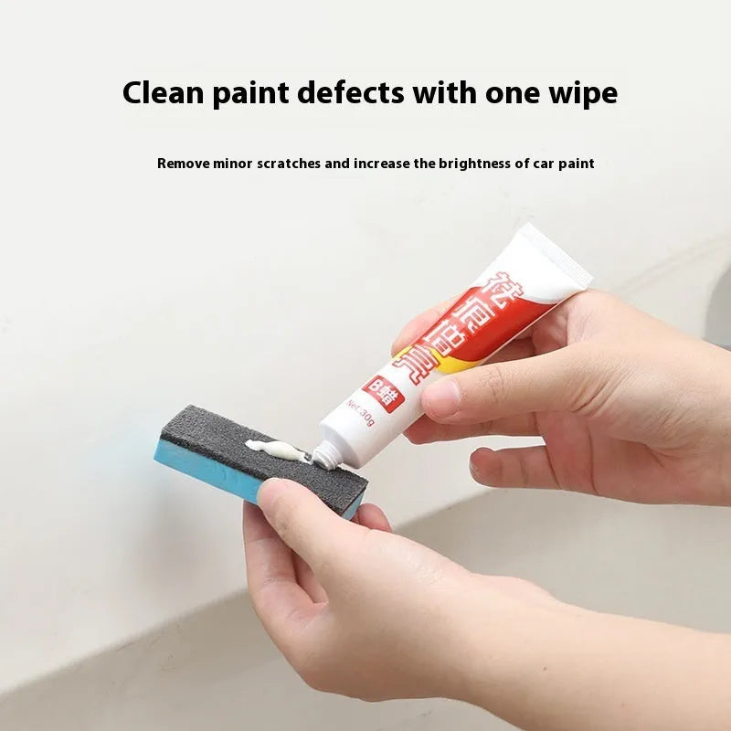 Car repair wax kit with bottles of 9657A and 9657B wax and a frosted sponge mop for scratch removal.