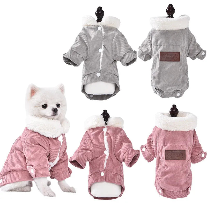 A gray lambswool-lined vest for a dog, showing the padded fleece construction and vest style.