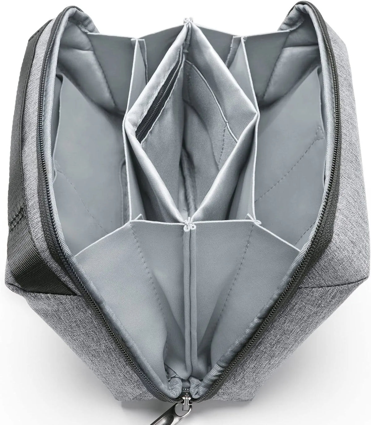 Grey polyester cylindrical storage bag for data cables and small electronics with sealing closure