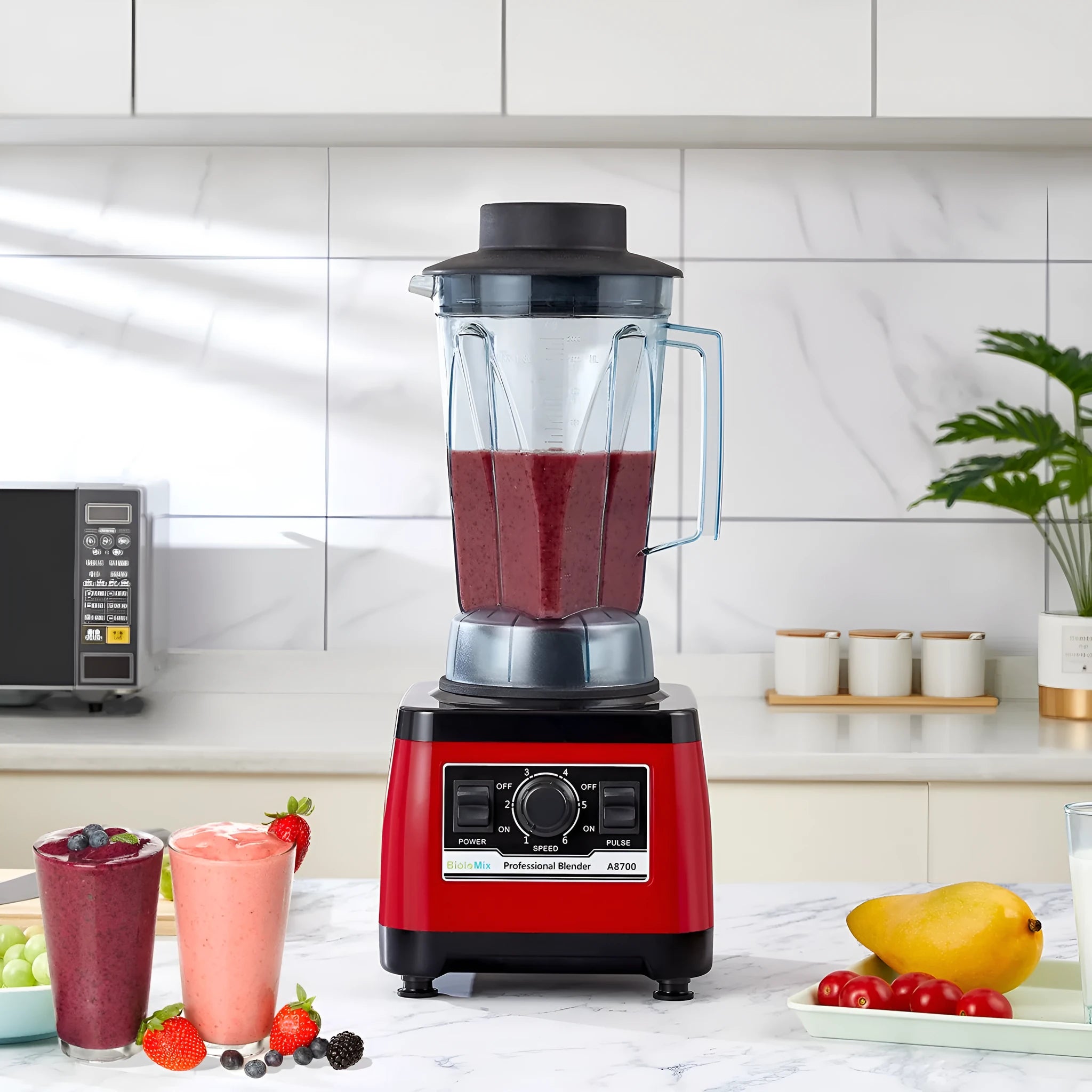 Red A8700 industrial commercial blender with 2-litre jug and 2200W motor.