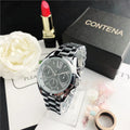 Women's silver rose gold watch with diamond details and mesh strap