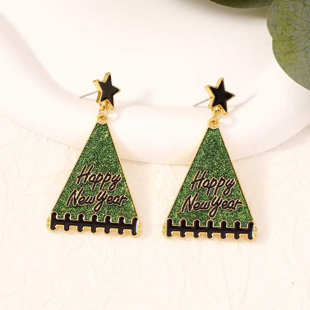 New Year tree girl earrings in zinc alloy, five colour options including pink, green, gray, yellow, red