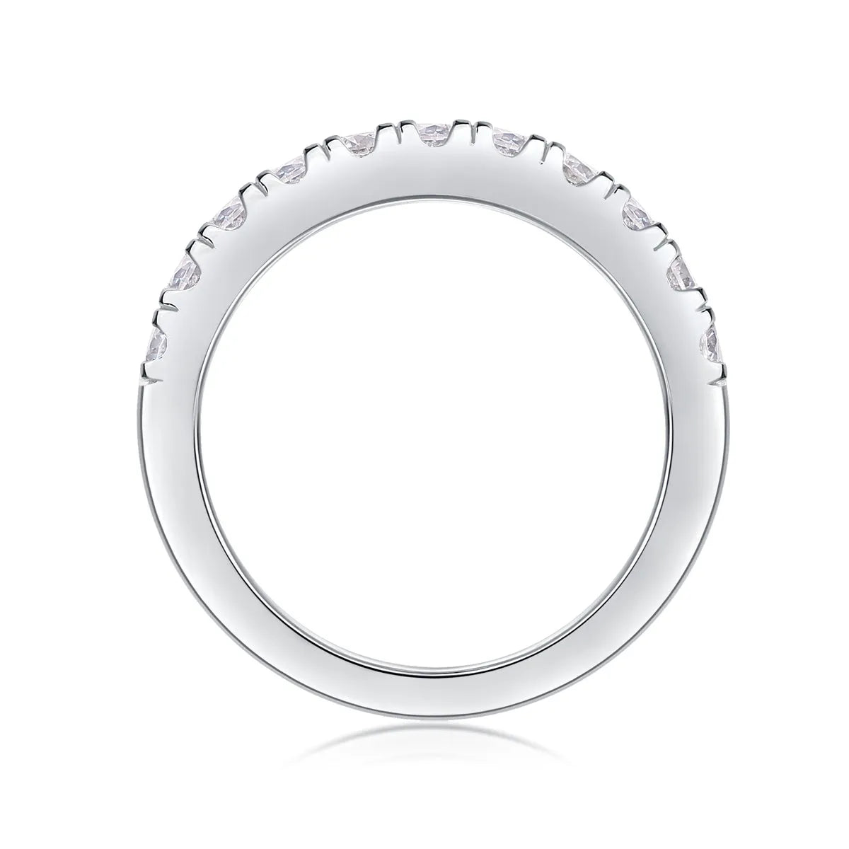 Parallel World moissanite wedding ring set in gold, S925 silver with platinum plating, on white background