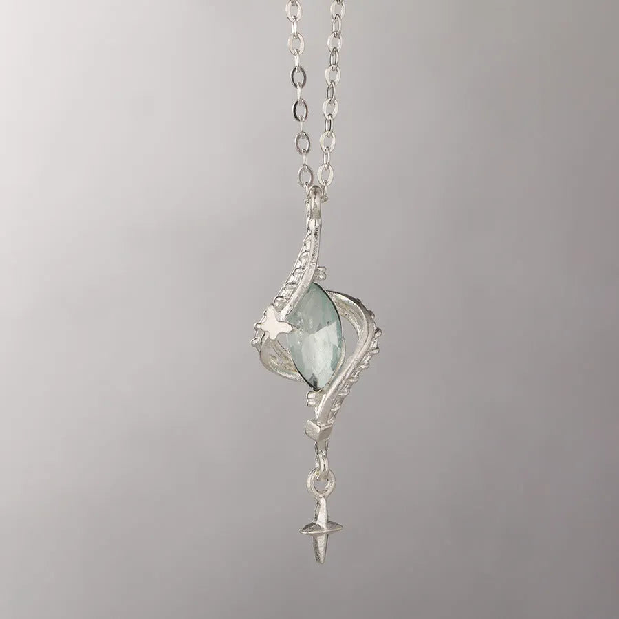 Mori style hollow out pendant necklace with cross chain in alloy, showing adjustable length from 41cm to 50cm