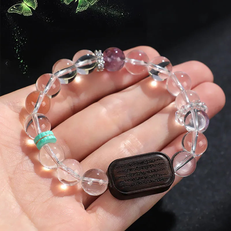 Natural white crystal ebony five warp bracelet showing handcrafted ethnic design and blackwood material