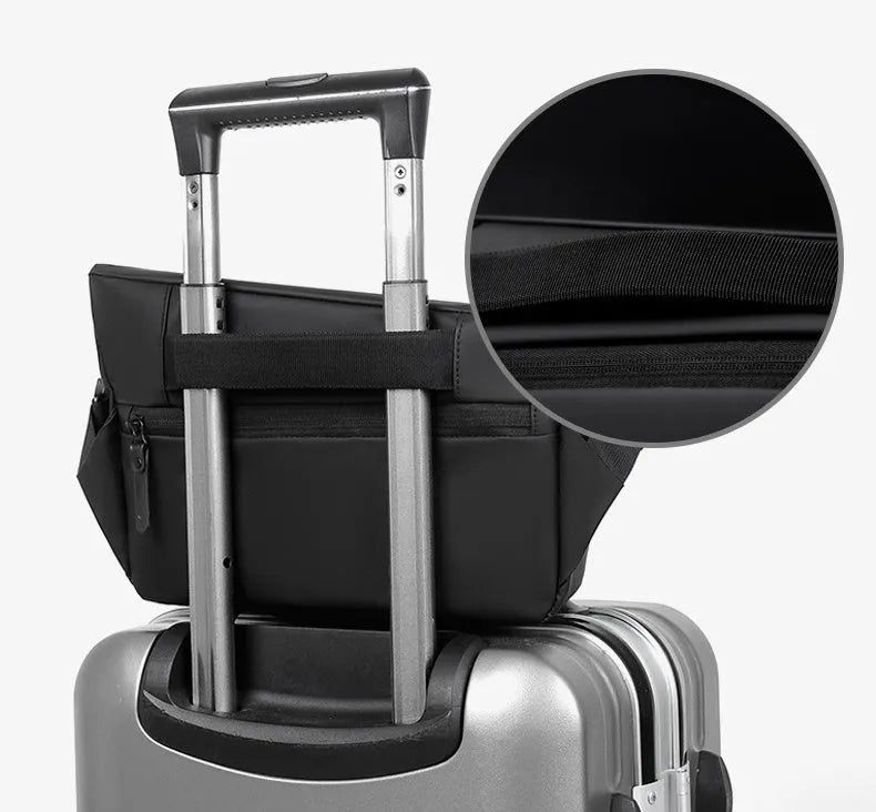 Grey and black PU leather crossbody bag for men with motorcycle sling design and internal organisers