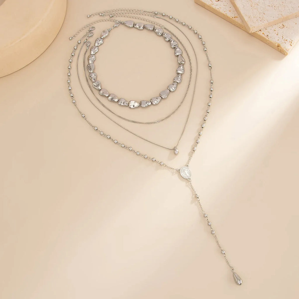 Irregular CCB beaded long necklace with metal pendant, 35cm-66cm sweater chain in gold or white K