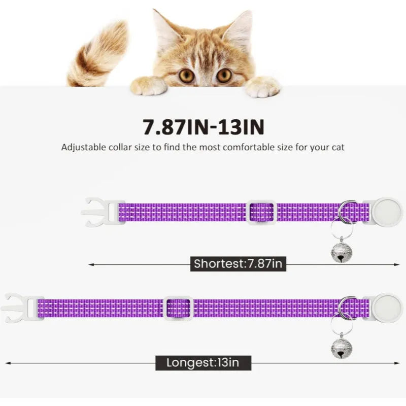 Nylon cat collar with quick-release buckle, 33cm length, available in 8 colours including black and pink