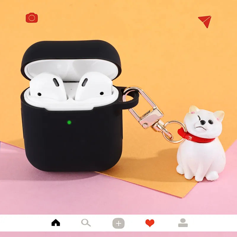 Soft silicone Shiba Inu headphone case for AirPods with cute dog refusing to walk design, yellow pendant option