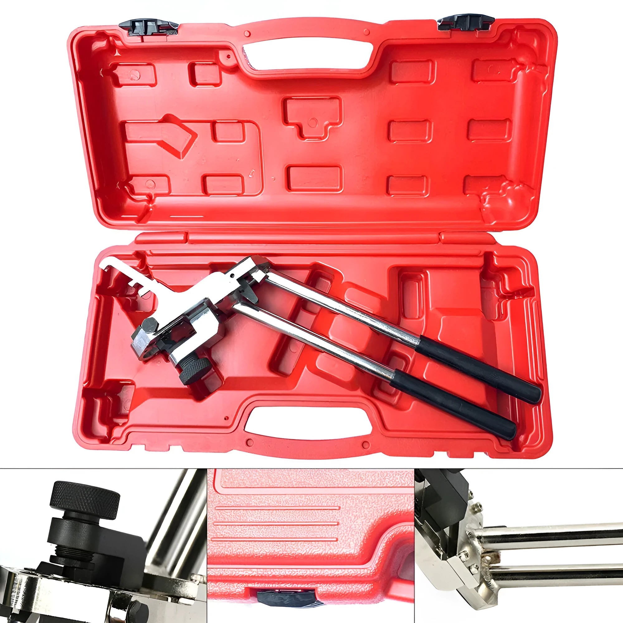 Valve pressure spring dismantling device for BMW engines with aluminium alloy body and steel pliers
