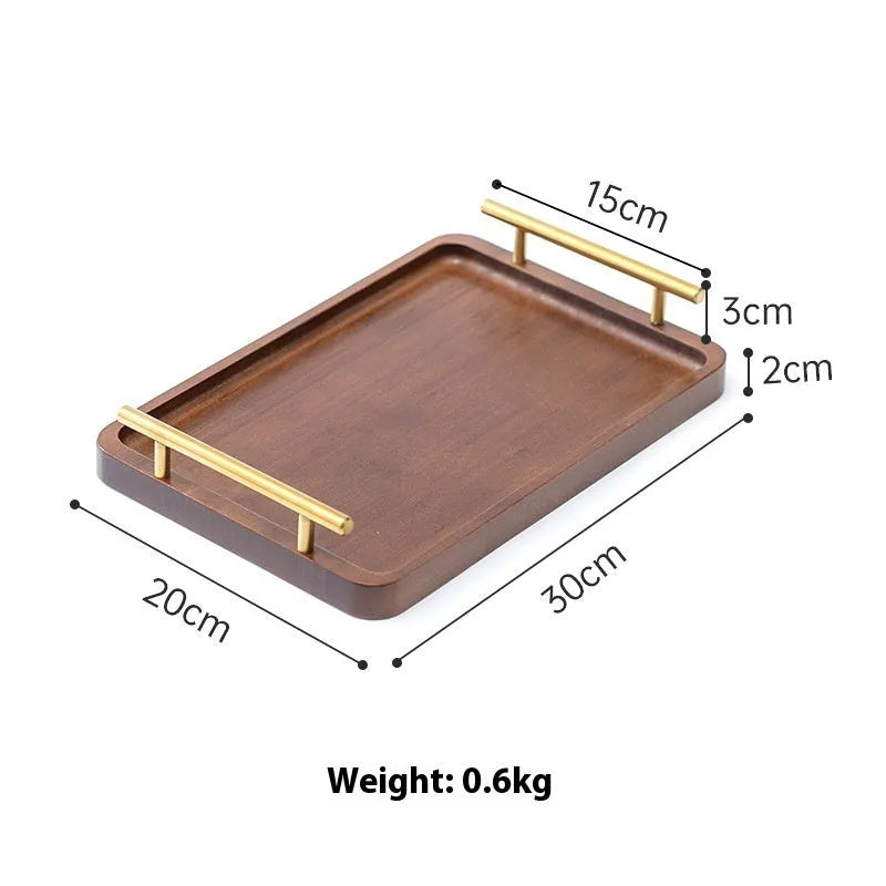 Square bamboo barbecue tray with brown wooden handle for food service