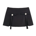 Women's bow jewellery pleated irregular short skirt pants in black Andy velvet mercerised cotton hooded style