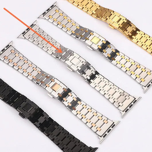 Stainless steel watch band in black, gold, rose gold, or silver for Apple 38-45mm and 22mm fittings