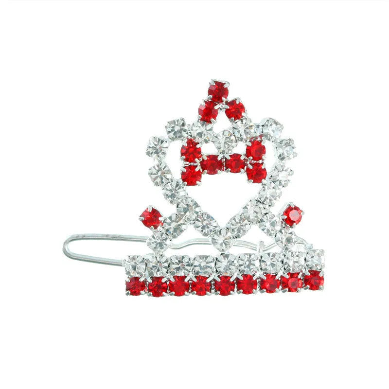 Crown dog and cat hairpin ornament, 3cm barrette in pink, blue, purple, or red with copper, rhinestone, and silver plating