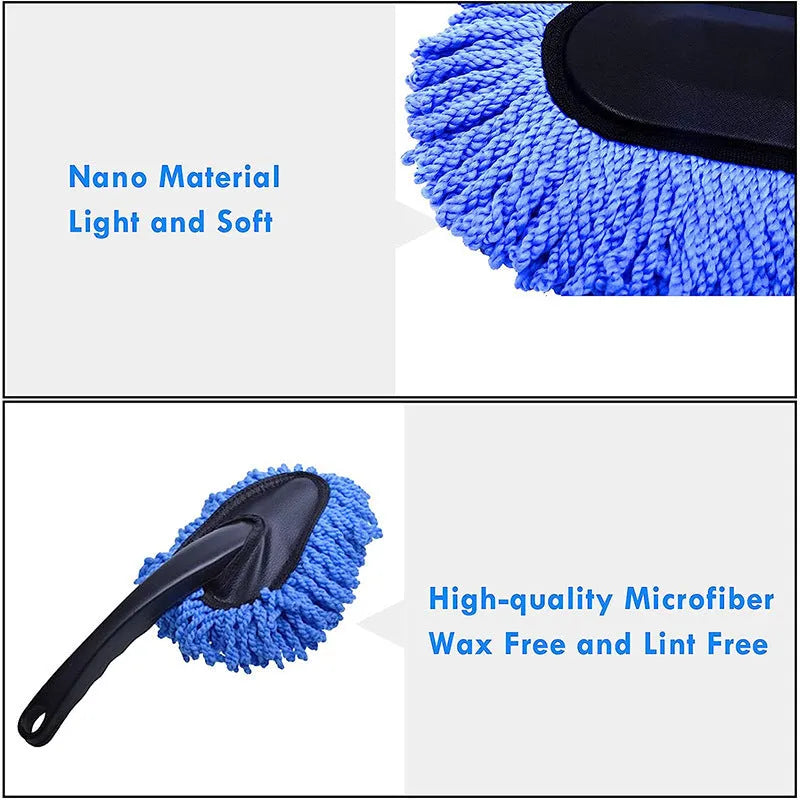 Car dust collector with retractable handle and 5-piece microfiber dusting brush set for car and home cleaning