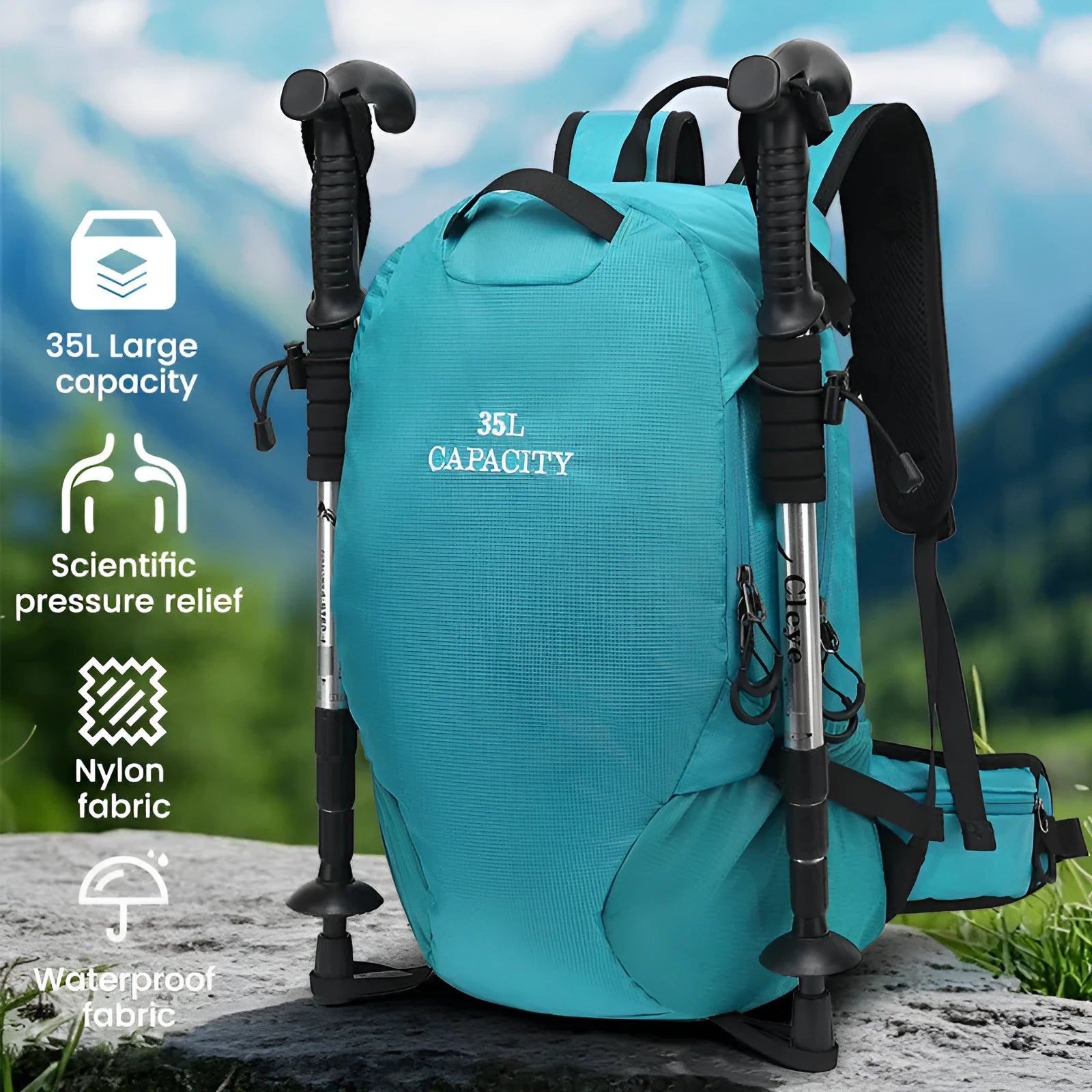 Waterproof Oxford cloth hiking backpack in black colour with physiological curve back plate