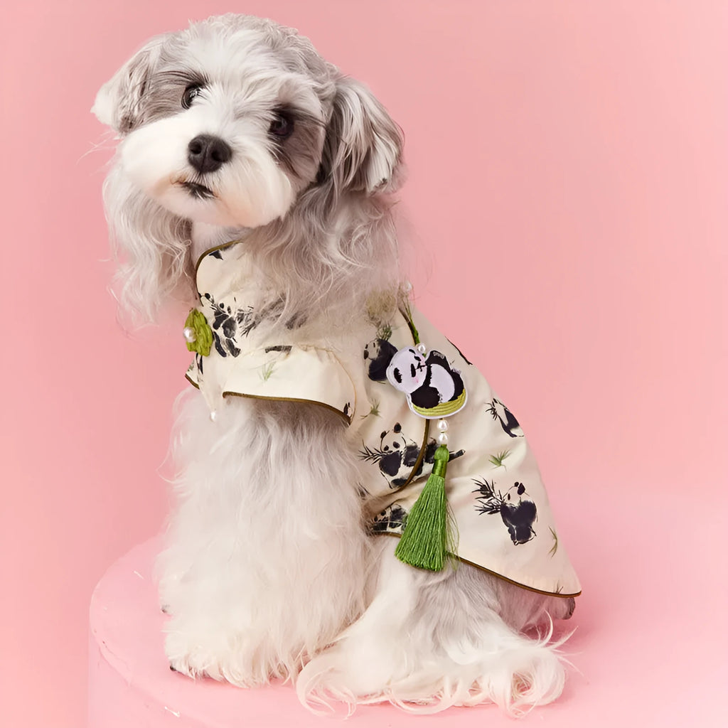 Chinese style sleeveless panda vest for Teddy Schnauzer Bichon in polyester with pendant
