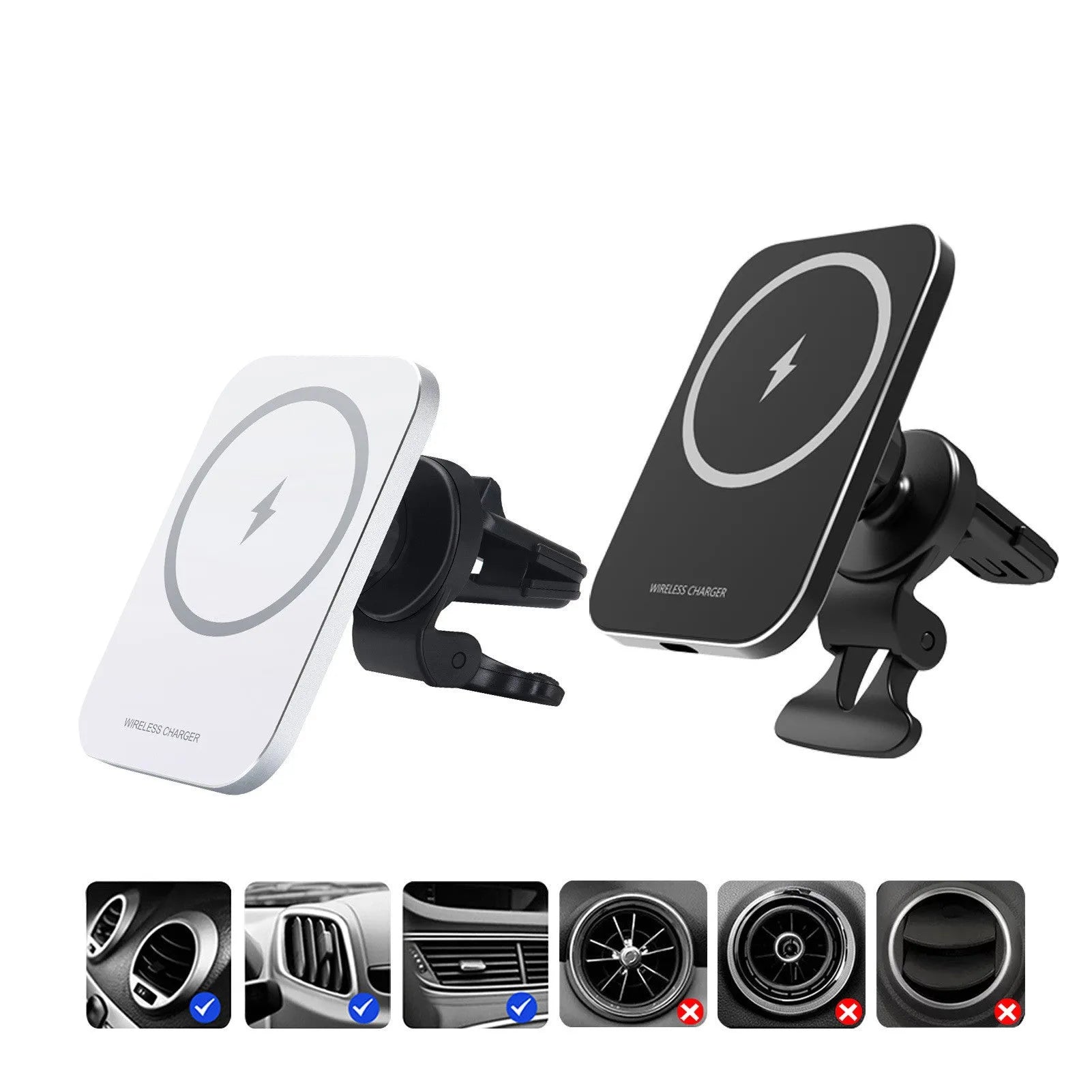 Black magnetic wireless charging car holder for iPhone 12 with Function King bracket