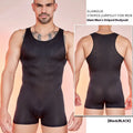 Men's lightweight striped nylon jumpsuit shown in black, dark grey, and white colour options.