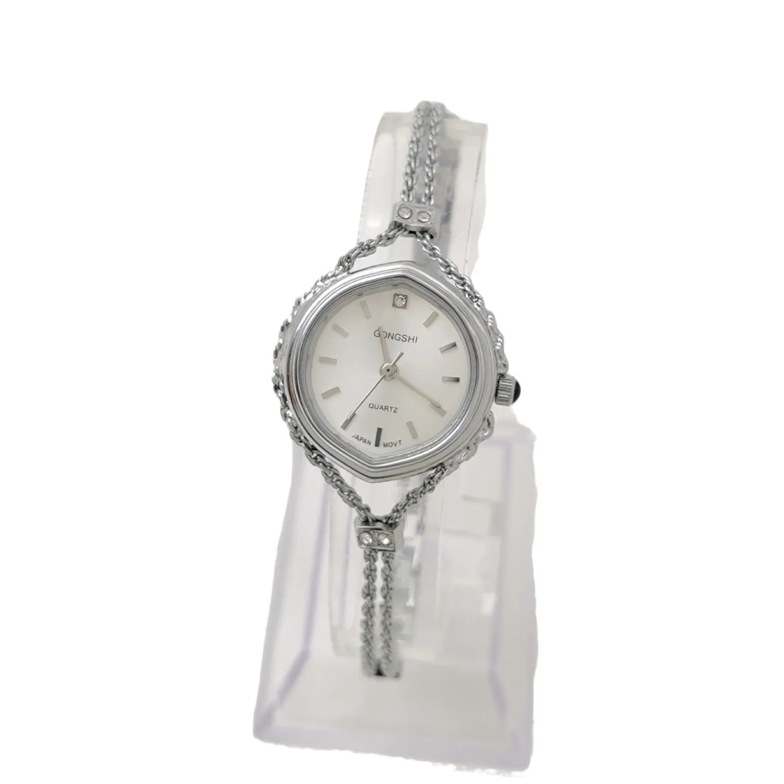 Ladies Mori-style quartz watch with 25mm dial on a metal chain strap in gold colour.