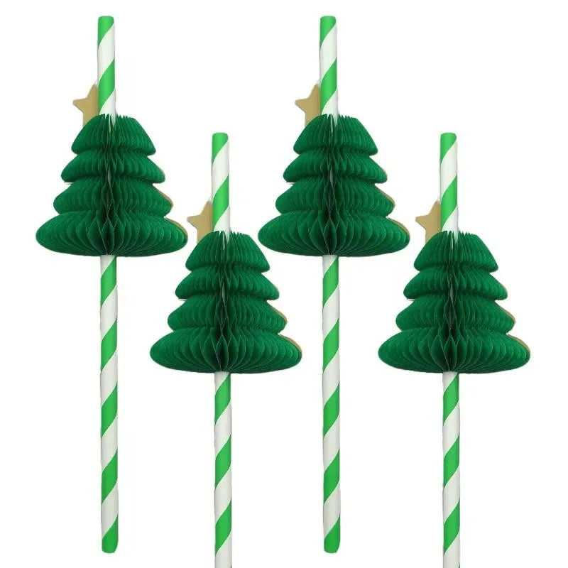 Honeycomb Christmas tree paper straws, straight pipe, 197mm, 50 pieces per pack