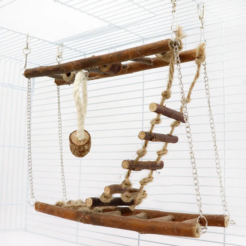 Wooden suspension bridge ladder climbing frame toy for pets in wood colour, 27x8x23cm