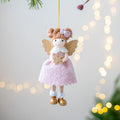 Pink and white cloth Christmas angel wings plush pendant with modern design
