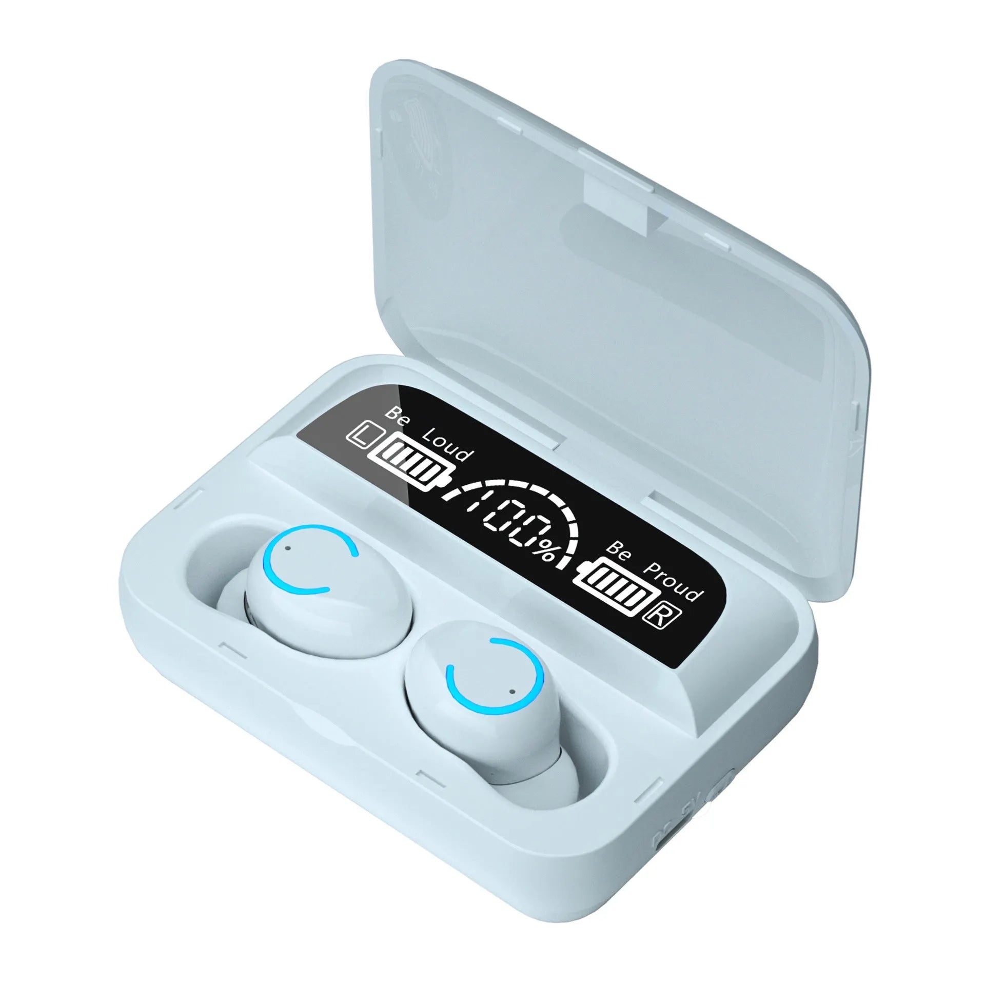 Mini sports in-ear Bluetooth headset with charging bay in black, touch controls, and magnetic nano-charging