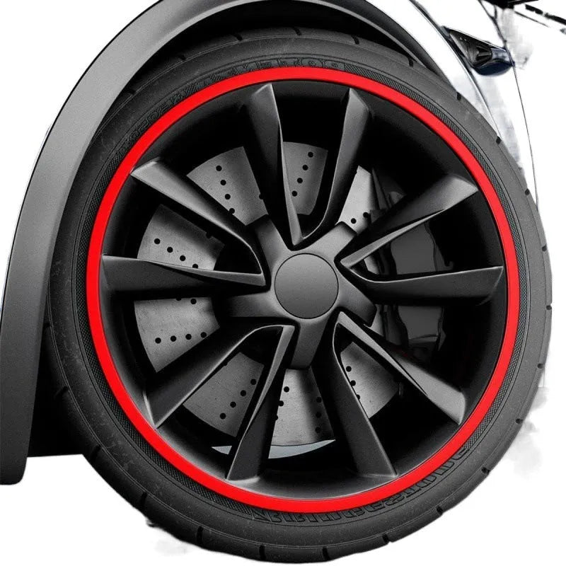 Set of 4 car wheel hub guard circles in Passion Red for 18 size wheel hubs, scratch-resistant.