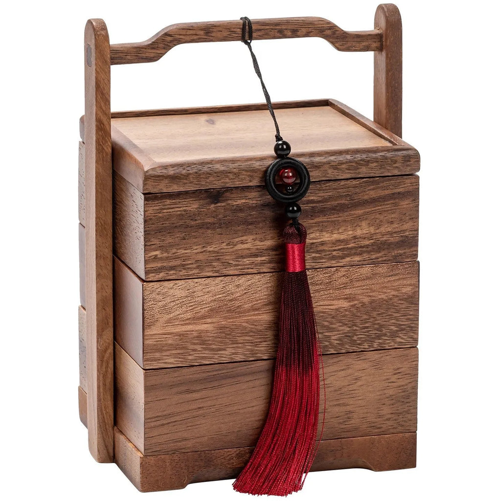 Solid wood snack candy trial tray in burlywood with New Chinese style, shown with multiple grid options including covered and uncovered versions.