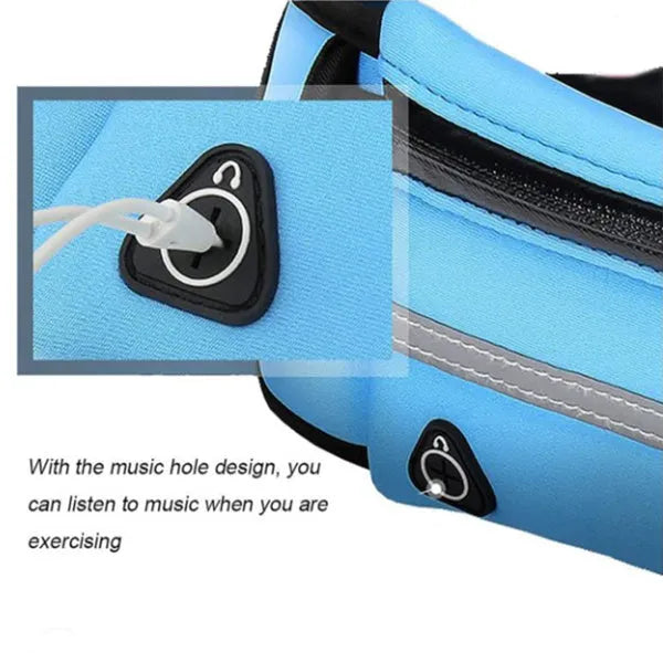 Medium nylon fitness waist bag with zipper pocket in solid colour, size 20x10 cm