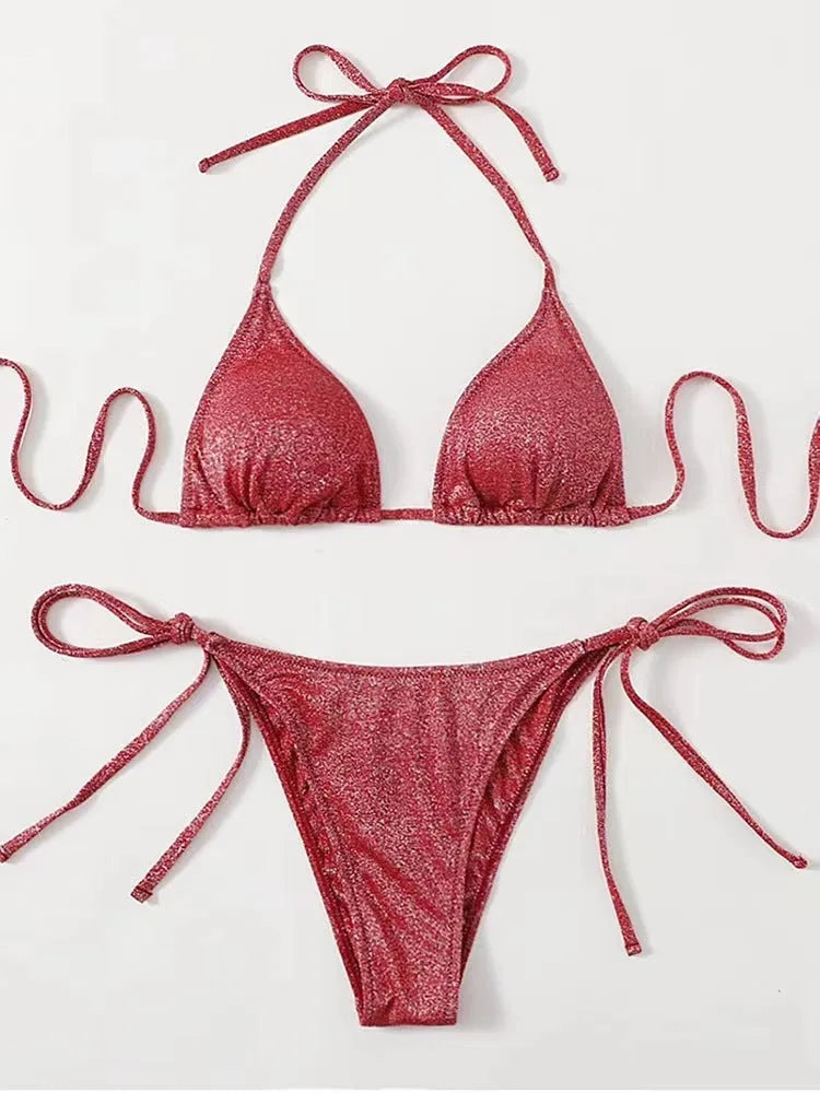 Women's bandage bikini swimsuit with split design in polyester fabric