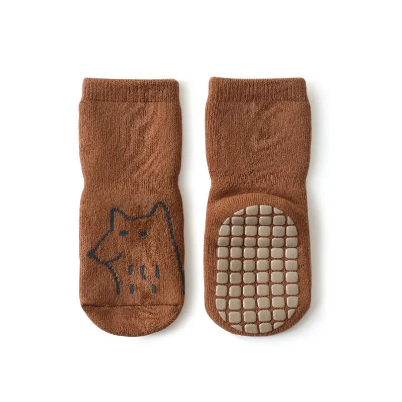 New baby floor loose leg cute cartoon toddler socks in apricot white fox colour, cotton thickening design for autumn winter