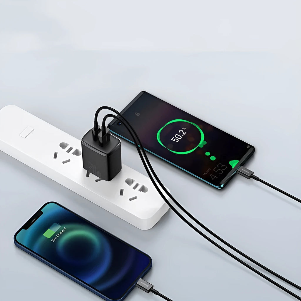Mini QC3.0 USB-C charger with American Standard plug, 240V input, 61.7x40x28mm, black or white